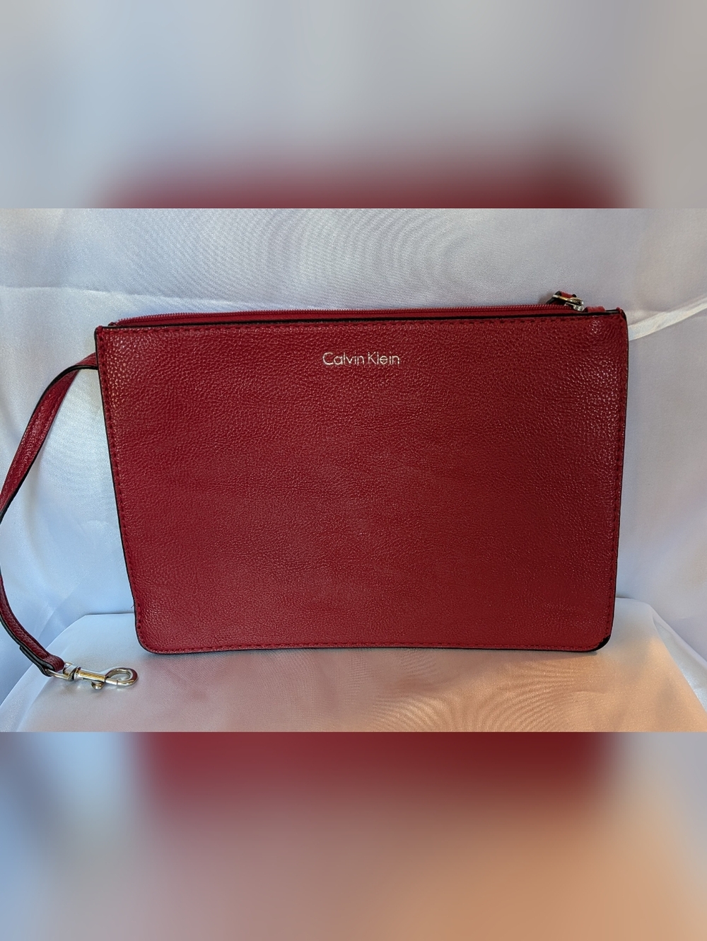 Calvin Klein Red Leather Wristlet  Clutch EUC